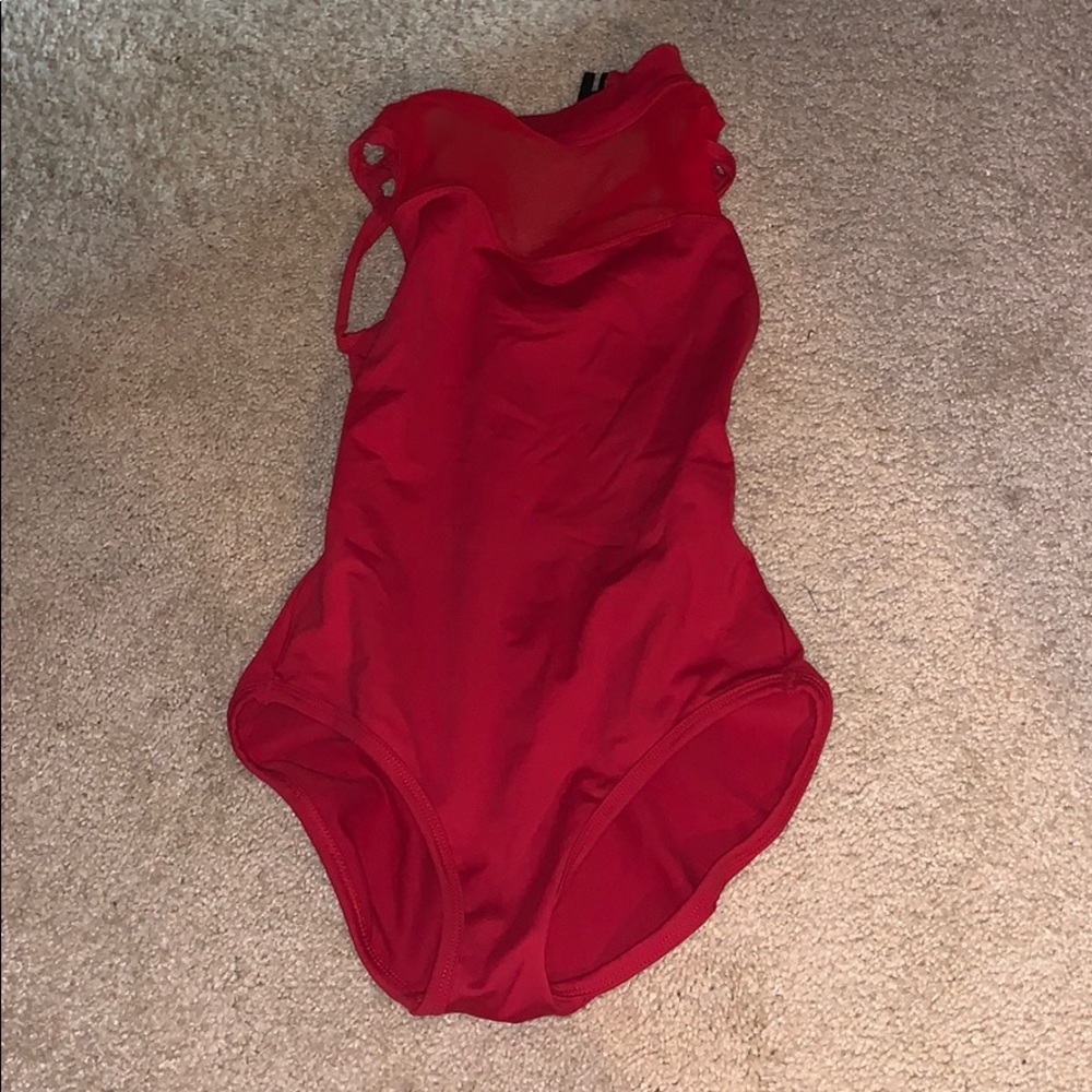 red ballerina leo with mesh in the top